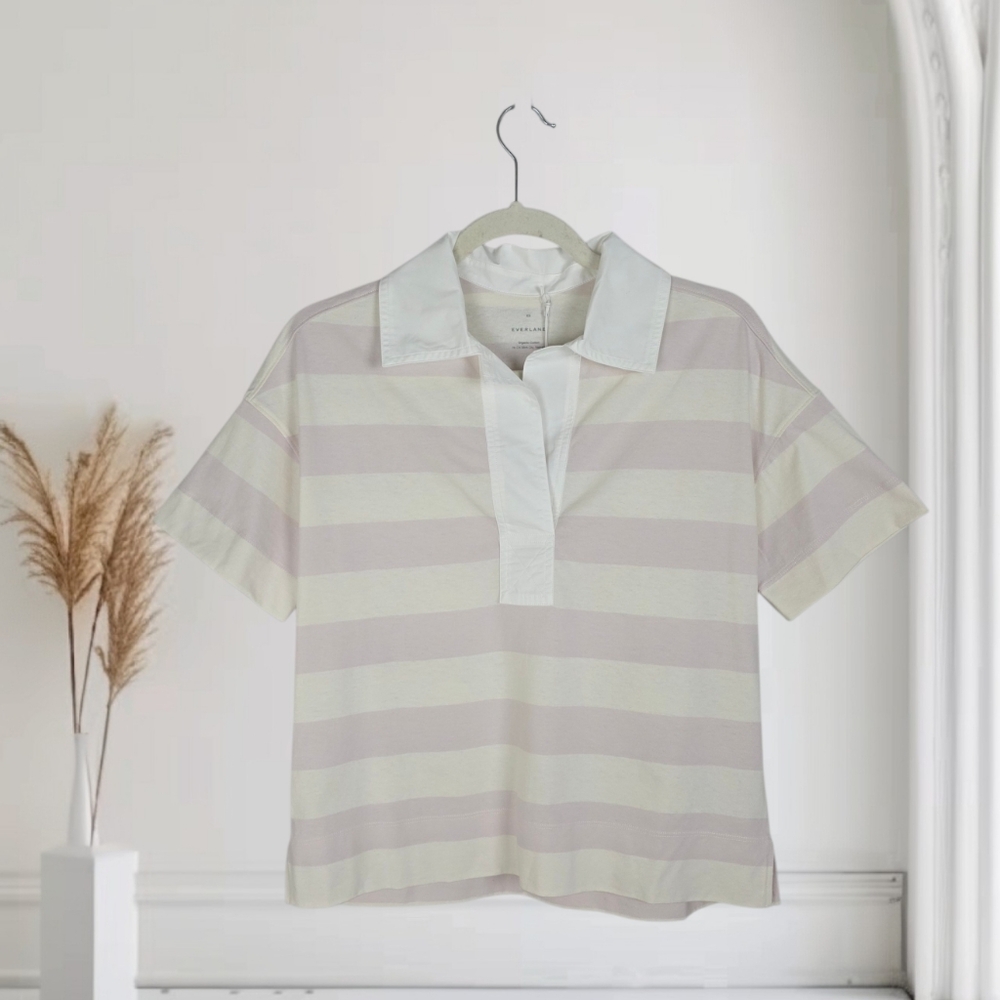 Everlane The Retro Jersey Polo Purple Stripe Classic Preppy Shirt Size XS NWT